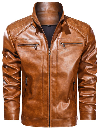 Men's Lightweight Faux Leather Zip-Up Jacket