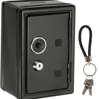 Metal Coin Bank Safe with Key and Combination Lock – Secure Steel Money Box with Removable Drawer, Coin Slot & Cash Storage for Home Office, Kids Gift
