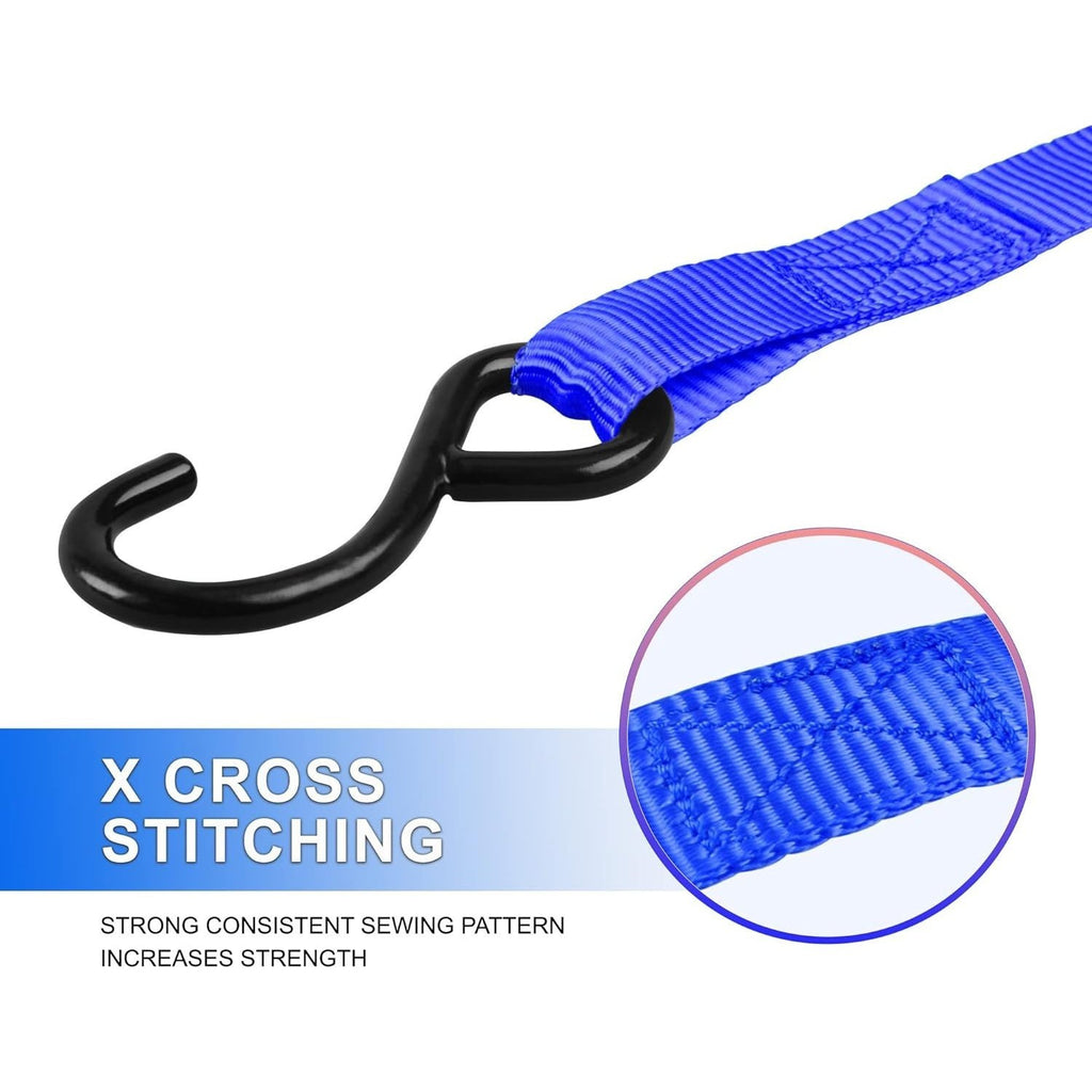 4-Pack Ratchet Tie Down Straps with 4 Soft Loops – 15FT, 1500 lbs Breaking Strength, Heavy Duty for Moving, Motorcycle, Lawn Gear, Multi-Color (Orange, Blue, Camo, Green, Red, Yellow)