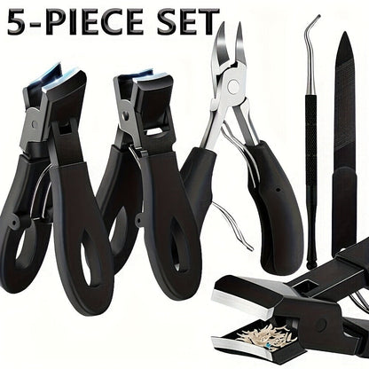 Concave Blade Wide Jaw Nail Clippers for Thick Toenails 5pcs Set Heavy Duty Stainless Steel Ingrown Toenail Trimmer Professional Pedicure Tool for Seniors Men Elderly
