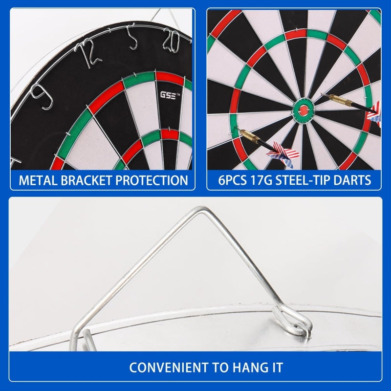 18 Inch Professional Sisal Bristle Dartboard Set | Regulation Size Steel Tip Dartboard with 6 Steel Darts | High-Density Double-Sided Board for Training Competition Game Night Christmas Gift