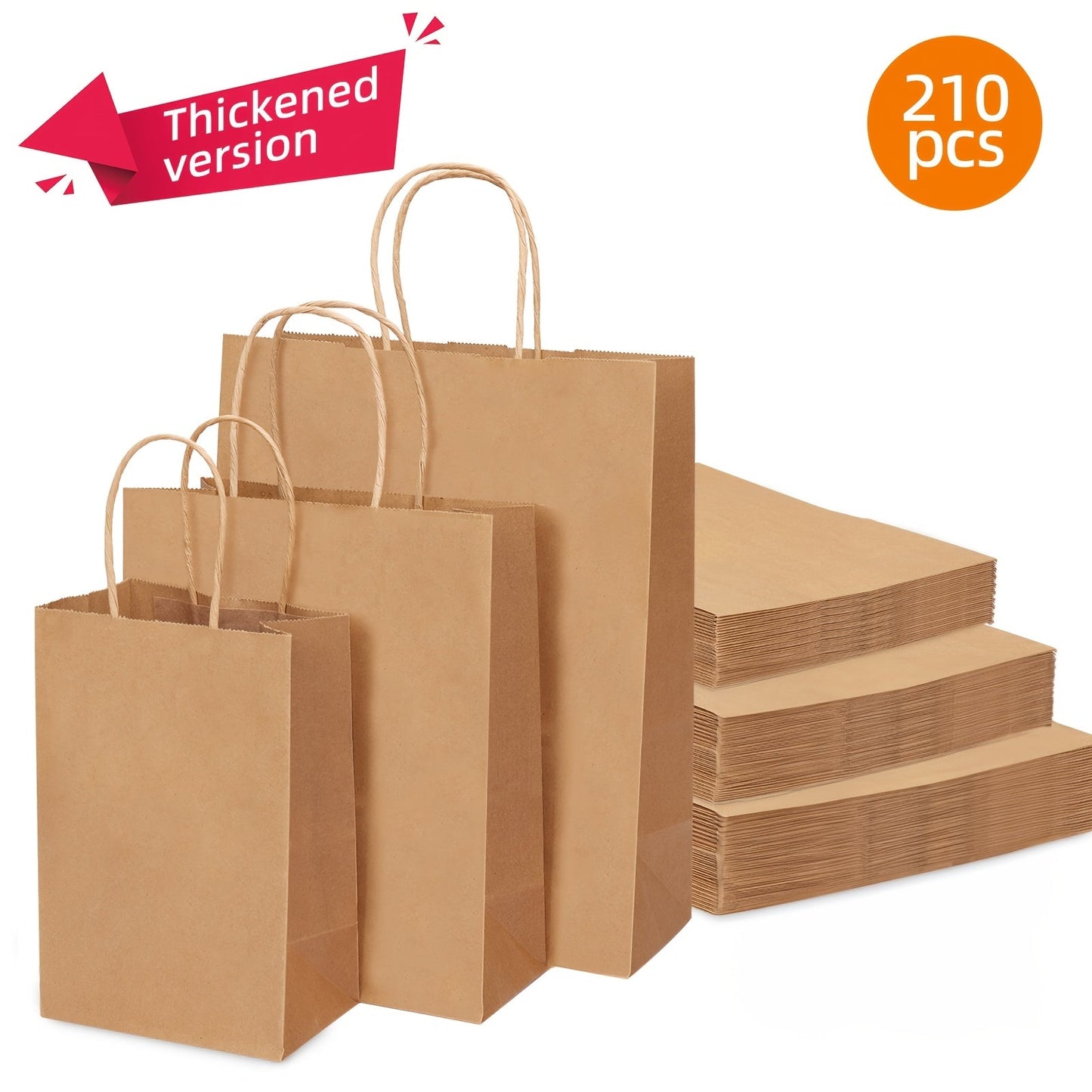 Kraft Paper Bags with Handles Bulk – 75/90/120/210 Pcs Gift Bags 3 Sizes 110g Shopping Bags for Wedding Party Retail Favor Wrapping Easy Storage