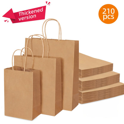 Kraft Paper Bags with Handles Bulk – 75/90/120/210 Pcs Gift Bags 3 Sizes 110g Shopping Bags for Wedding Party Retail Favor Wrapping Easy Storage