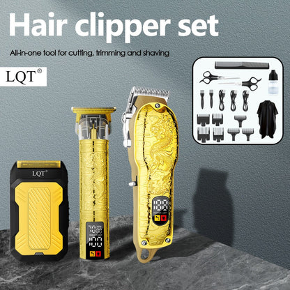 Men's Grooming Gift Set 3-Piece — LQT Cordless Hair Clipper, Electric Shaver & Hair Cutter with LED Display, Golden Dragon Edition, Premium Gift Box, Perfect Father's Day & Birthday Gift for Men
