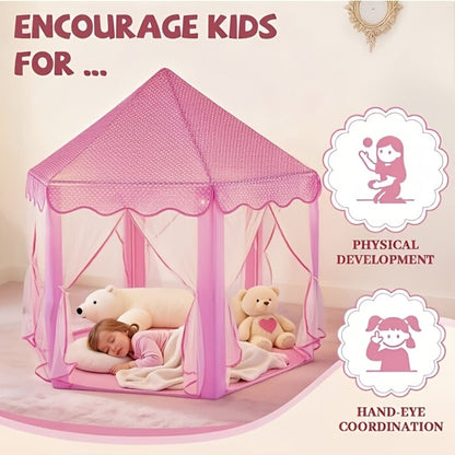 Princess Castle Play Tent for Girls Kids Indoor Outdoor Playhouse Large Toy House with Storage Bag Room Decor Birthday Holiday Gift Toddlers Boys Girls Pink