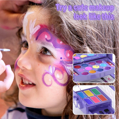Princess Makeup Set for Girls Ages 3-12 – 58 PCS Non-Toxic Washable Pretend Play Makeup Kit with Brushes & Case | Skin-Friendly Beauty Toy | Best Birthday Christmas Gift for Little Girls