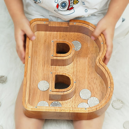 Wooden Letter Penny Bank – Alphabet Coin Bank Savings Box for Kids & Adults, Personalized Money Bank Birthday Gift, A to Z Initial Letter Bank