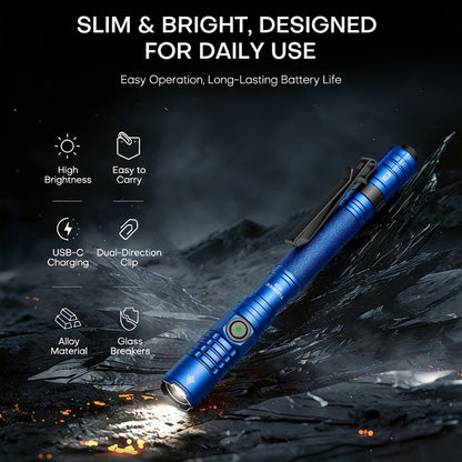 Tactical Penlight 1200 Lumen EDC Flashlight | High-Brightness Torch with Tail Switch Multi-Mode | Slim Pocket Light for Everyday Carry, Camping, Outdoor Activities & Work Lighting
