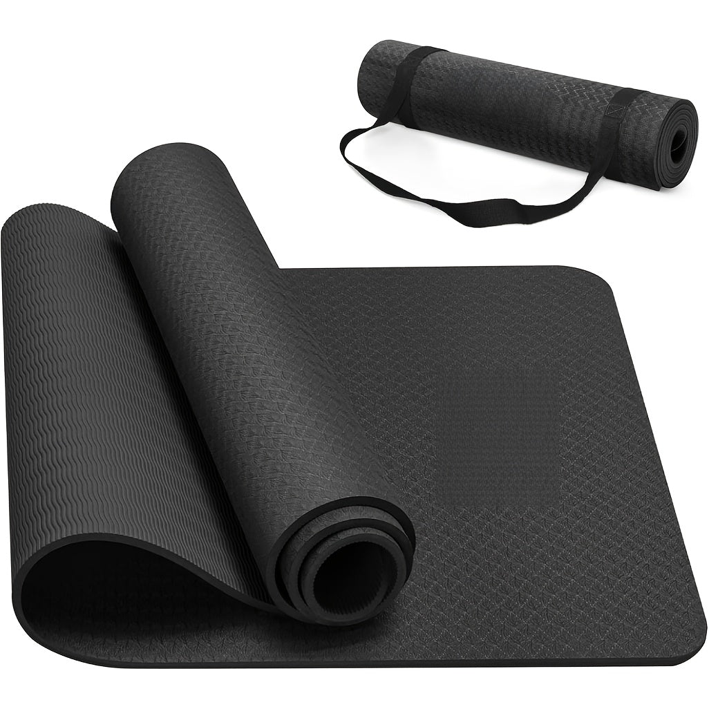 TPE Yoga Mat Non-Slip 72 x 24 Inch – Eco-Friendly Exercise Mat with Carrying Strap for Women & Men, Extra Thick Cushioning for Yoga, Pilates, Stretching & Floor Workouts