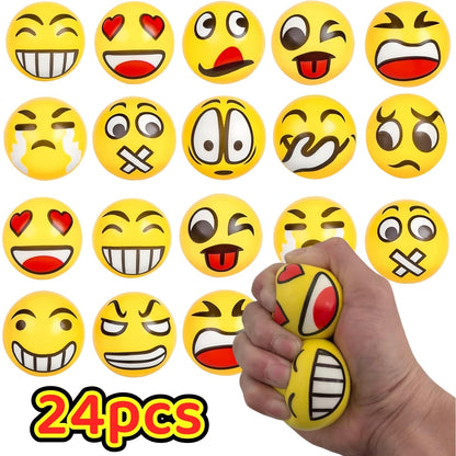 Stress Balls Bulk 24 Pack Mini Squeeze – Funny Emoji Face Foam Stress Relief Toys for Kids & Adults, Classroom Prizes, Carnival Rewards, Birthday Party Favors & Holiday Giveaways