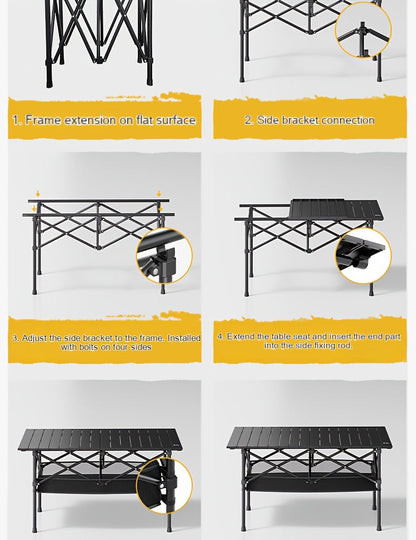 Foldable Roll-Up Camping Picnic Table with Carry Bag | Portable Outdoor Table for Camping Beach Backyard BBQ Parties Patios | Lightweight Compact Indoor Outdoor Table Black Large Plus Size