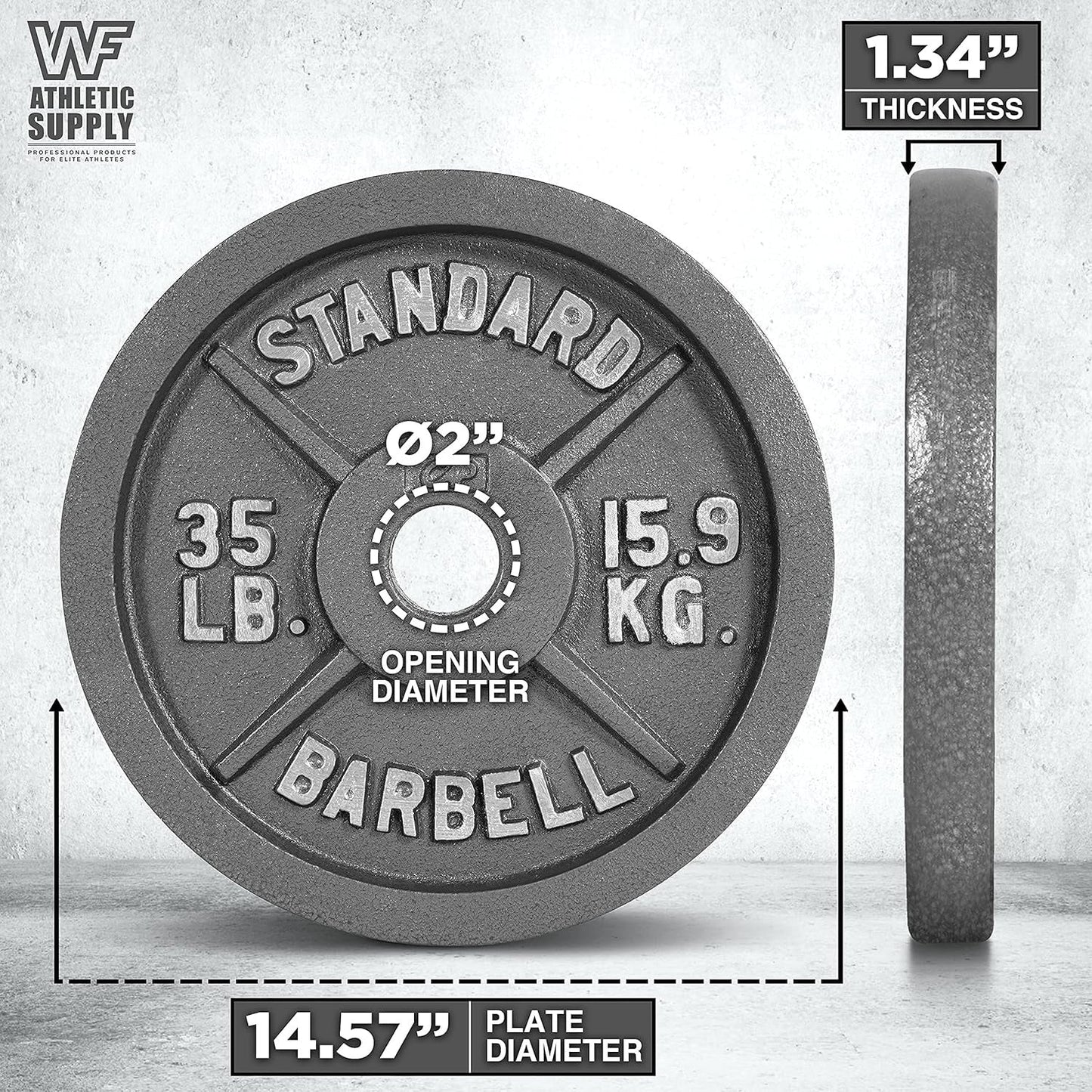 Cast Iron Weight Plates 2-Inch Standard Barbell Plates Solid Iron Gym Weights for Strength Training Weightlifting Bodybuilding Powerlifting Home Gym Multiple Sizes 2.5LB to 100LB