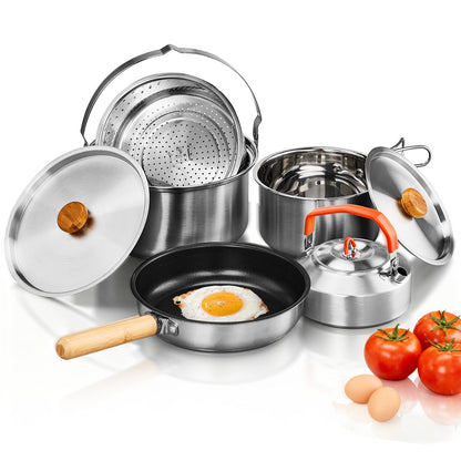 Backpacking Cookware Mess Kit 19/27pcs – Non-Stick Pot Pan Kettle with Stainless Steel Cutlery, Lightweight Camping Cook Set for Open Fire, Hiking & Outdoor Cooking