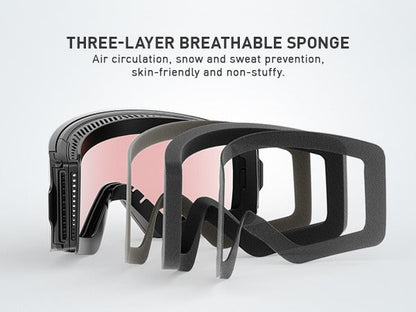 Magnetic Photochromic Ski Goggles OTG Helmet Compatible – 16-Point Magnetic Swap Lens, Triple-Layer Foam, Double Anti-Fog Dual-Layer PC 99.99% UV Protection for Men & Women, Includes Case & Bag