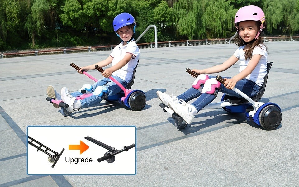 Hoverboard Go Kart Seat Attachment Kit for Kids 6.5"-10" Self Balancing Scooter Conversion Accessories with Off-Road Tires, Shock Absorber & Dual Footrests – Sturdy Metal Frame, Easy Install, Fun Ride