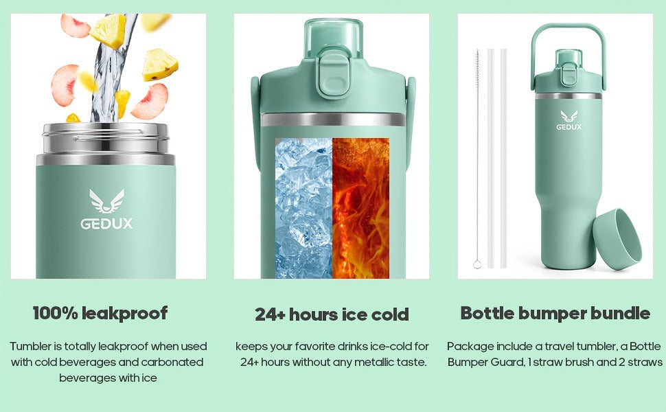 Insulated Water Bottle 32oz 40oz Stainless Steel Leak-Proof Sports Water Bottle with Handle Matte Finish Vacuum Thermos for Gym Hiking Camping Office Travel