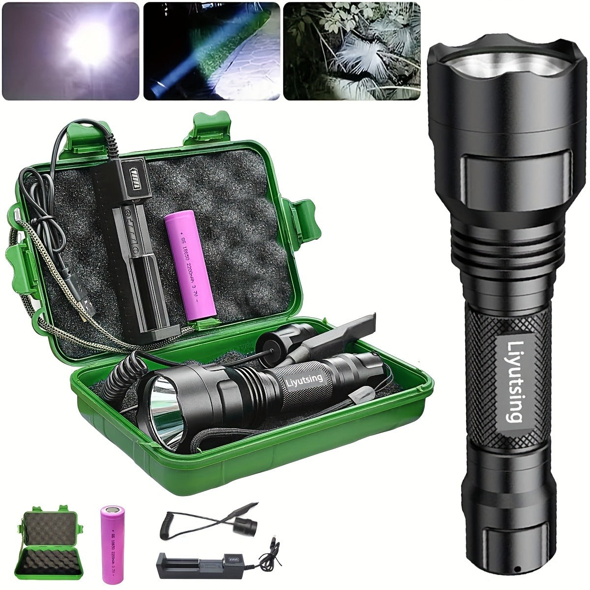 Night Hunting Flashlight with Remote Control Switch – 350 Yards High Power Green Red White Light, 18650 Rechargeable, Multiple Mounts for Hunting, Fishing, Camping & Beekeeping, Best Gift for Men