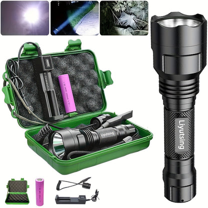 Night Hunting Flashlight with Remote Control Switch – 350 Yards High Power Green Red White Light, 18650 Rechargeable, Multiple Mounts for Hunting, Fishing, Camping & Beekeeping, Best Gift for Men