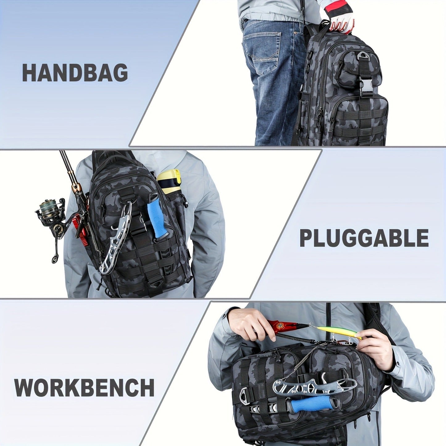 Waterproof Fishing Rod Backpack 42L – Built-In Rod Tube, 16 Pockets & Insulated Cooler Option | Black, Camo, Khaki, Gray