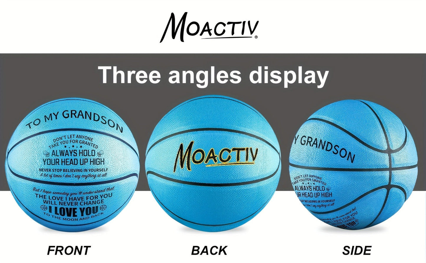 Engraved Basketball Gift for Grandson & Son - Size 7 PU Indoor Outdoor with Pump, Inspirational Message, Birthday Christmas Gift, Multi-Color