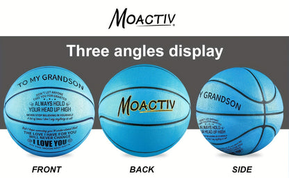 Engraved Basketball Gift for Grandson & Son - Size 7 PU Indoor Outdoor with Pump, Inspirational Message, Birthday Christmas Gift, Multi-Color