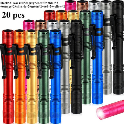 Pen Light Flashlights Bulk Pack with Clip - Mini Slim LED Pocket Torch for Camping, Outdoor, Home & Emergency Use, 5/10/20pcs (Batteries Not Included)