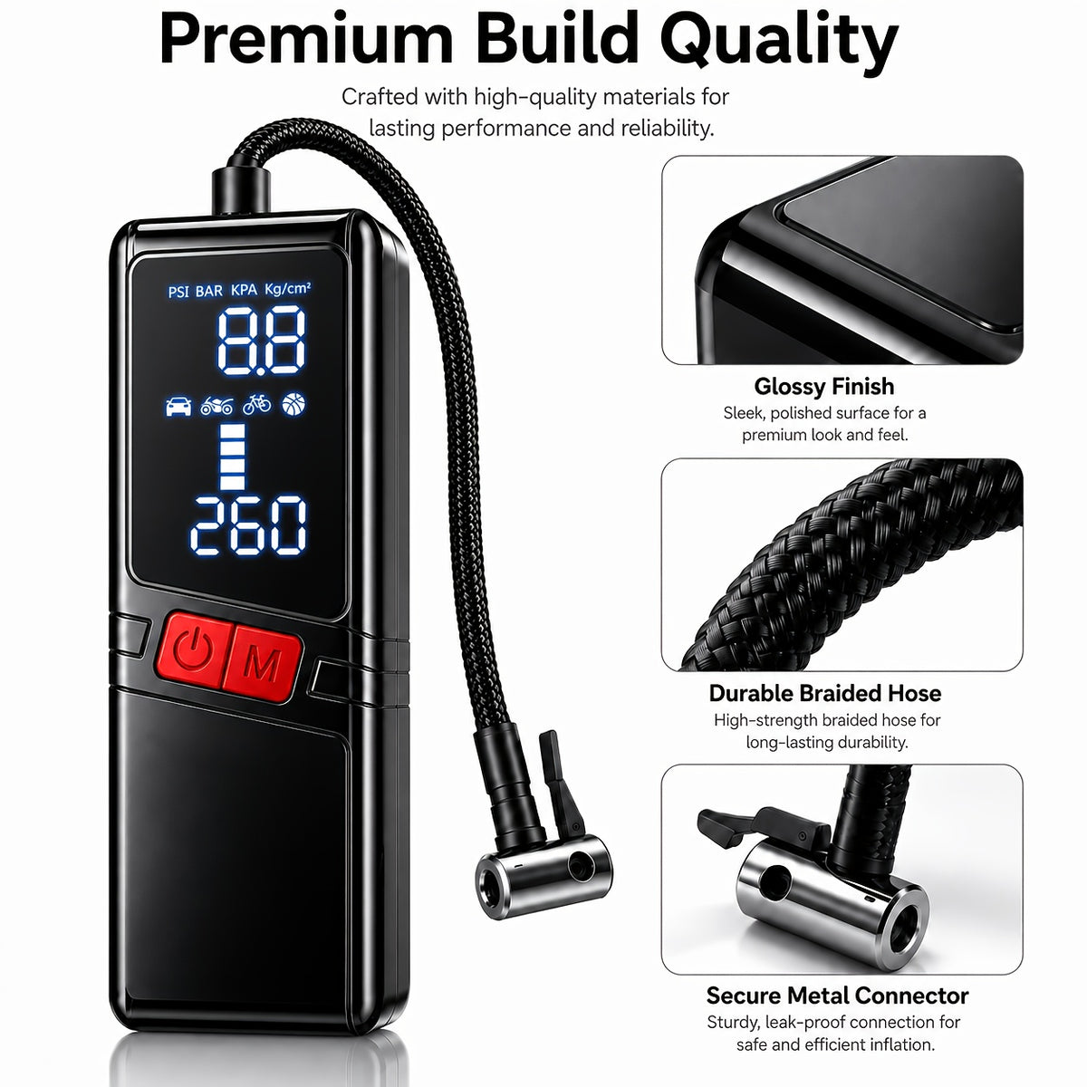 12000APortable Wireless Car Air Compressor Inflator Hand Pump with LED Lighting, Suitable for Cars/motorcycles/bicycles