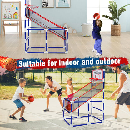 Kids Adjustable Basketball Hoop Set with 2 Balls & Storage – Indoor Outdoor Sport Toy for Ages 3–6, Thick PVC Frame | Best Birthday Christmas Gift for Boys and Girls