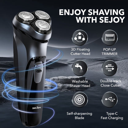 Electric Shaver Men 3D Floating Rotary Head Rechargeable Razor – Pop-Up Trimmer 1-Hour Fast Charge LCD Display, Wet Dry Shaving Machine Replaceable Cutter Head for Home & Travel Daily Grooming