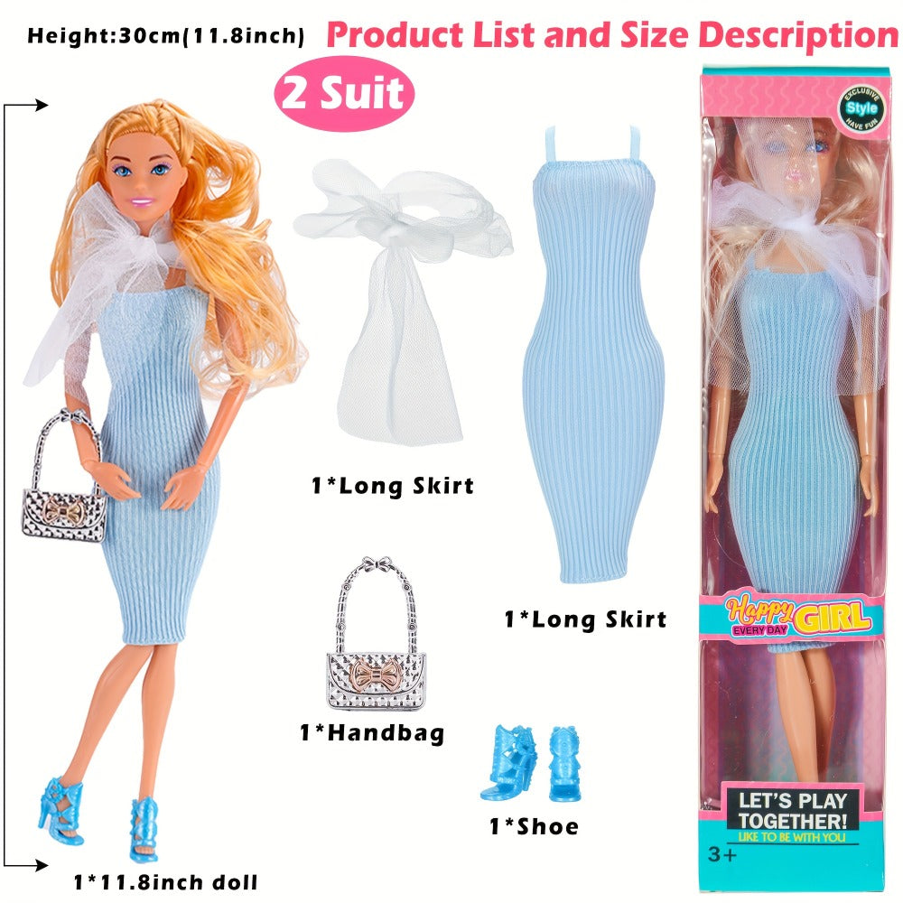 Fashion Doll Set 6 Pack 11.5 Inch Poseable Princess Dolls with Stylish Outfits Handbag Hat Crown Necklace Suitcase Individual Gift Box for Girls Kids Birthday Christmas