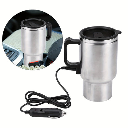 12V Car Electric Heating Travel Mug 450ml, Stainless Steel Car Electric Kettle with Cigarette Lighter Plug, 65°C Keep Warm Coffee Mug Heater for Road Trip Camping