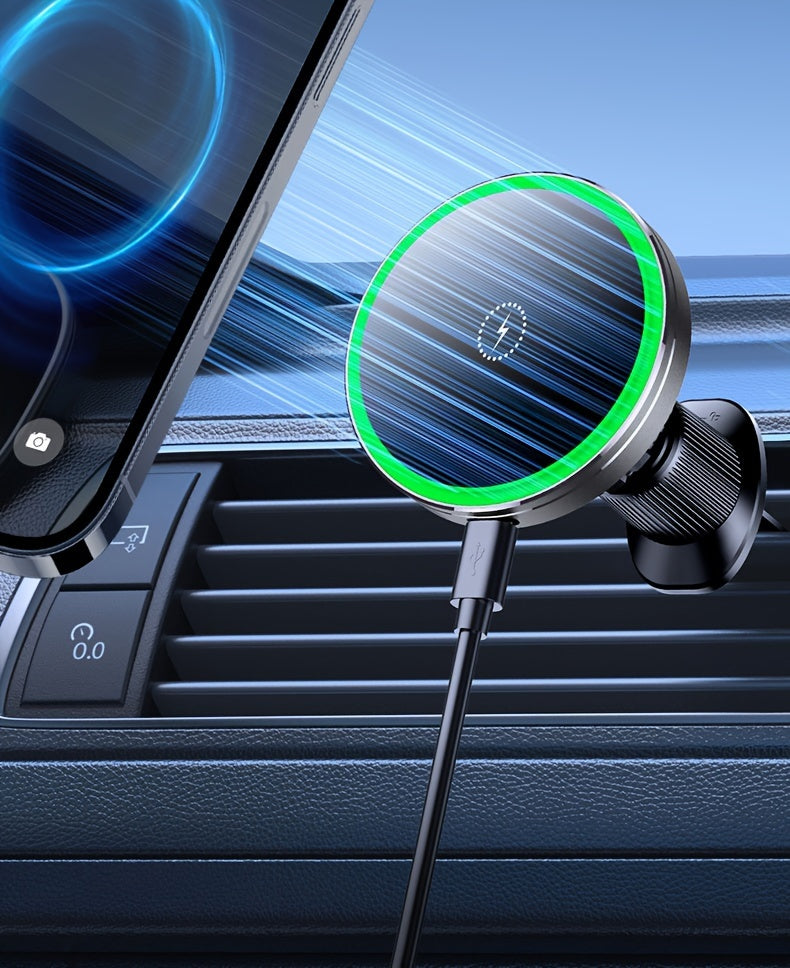 MagSafe Car Wireless Charger for iPhone 12-16 – Magnetic Air Vent Mount with Dual Cooling Fans, Qi1 Fast Charging, Sleek Circular Design for Apple iPhone 12, 13, 14, 15, 16 Series