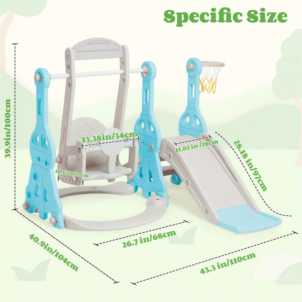 4-in-1 Toddler Slide and Swing Set with Climber Basketball Hoop Outdoor Indoor Backyard Playground Playset for Kids Ages 1-6 Yellow