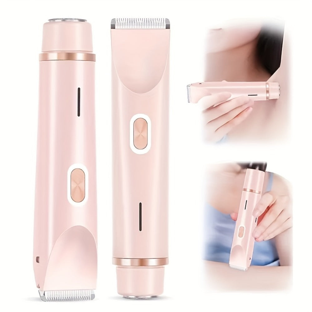 Bikini Trimmer Electric 2-in-1 Rechargeable Dual-Head Face Shaver for Women - Stainless Steel Blade USB Cordless Hair Remover for Bikini Line Face Arms Thighs Body Portable Gift