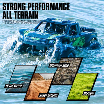 Amphibious RC Car 1:16 Scale 4WD Waterproof Land & Water Remote Control Monster Truck – 2 Rechargeable Batteries, All-Terrain RC Truck for Boys Kids Ages 4+, Birthday Christmas Gift