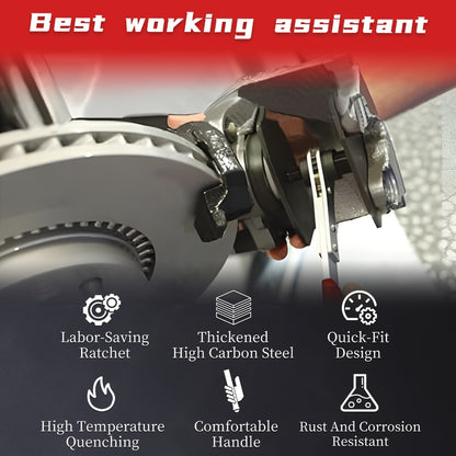 Brake Caliper Piston Compression Tool 360° Swing Ratchet – Single Dual 4-Piston Fixed Floating Disc Brake Calipers, Alloy Steel, 2 Spacers, Auto Brake Repair Tool for Cars SUVs Trucks