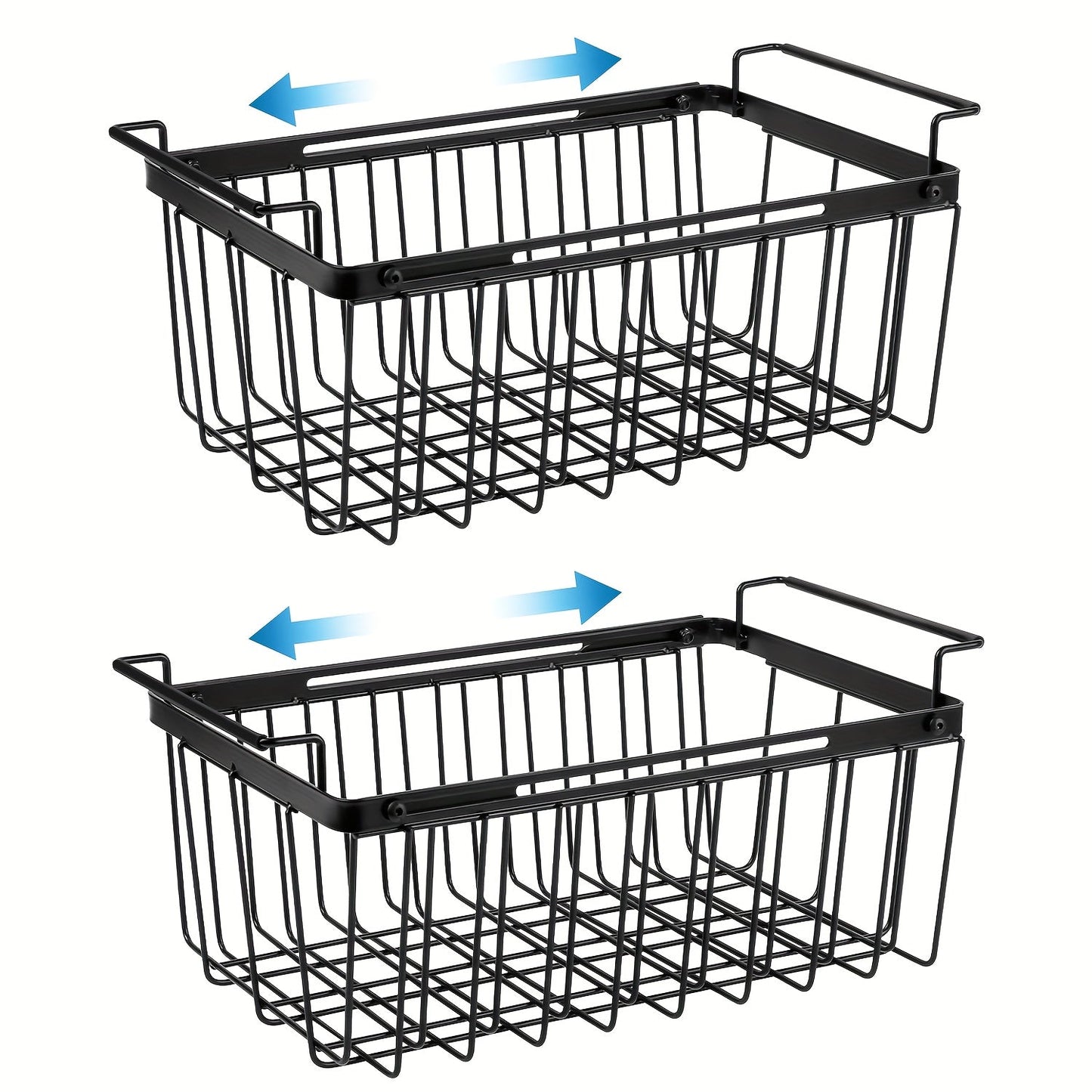 Freezer Organizer Bins, Expandable Chest Freezer Baskets with Hanging Handles – Adjustable Wire Basket 15.6" to 24.3", Heavy-Duty Iron Rust-Proof Deep Freezer Storage for Most Chest Freezers, 2 Pack