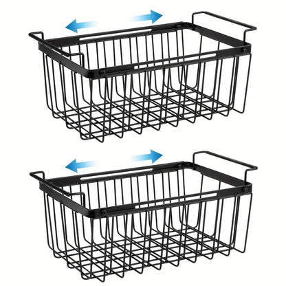 Freezer Organizer Bins, Expandable Chest Freezer Baskets with Hanging Handles – Adjustable Wire Basket 15.6" to 24.3", Heavy-Duty Iron Rust-Proof Deep Freezer Storage for Most Chest Freezers, 2 Pack