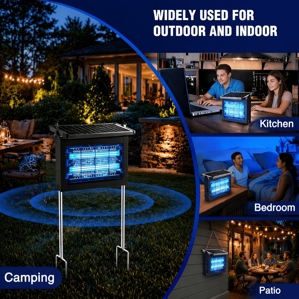 Solar Bug Zapper Outdoor 4200V – Solar Powered Mosquito Killer with Auto/Manual Dual Mode, 2100 Sq.Ft Coverage, 12H Runtime, 3-Way Charging, 10FT Cord, Safe for Family & Pets, for Patio, Garden & Camping