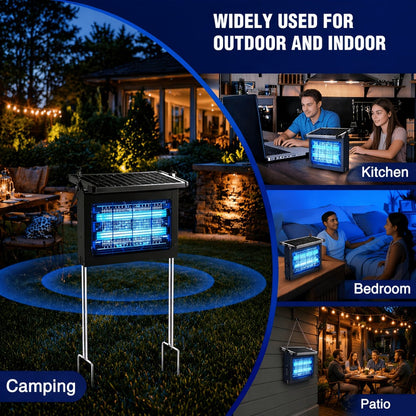 Solar Bug Zapper Outdoor 4200V – Solar Powered Mosquito Killer with Auto/Manual Dual Mode, 2100 Sq.Ft Coverage, 12H Runtime, 3-Way Charging, 10FT Cord, Safe for Family & Pets, for Patio, Garden & Camping