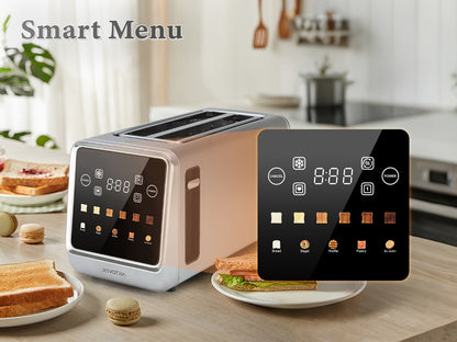 4-Slice Toaster Long Slot Stainless Steel – Touch Screen LED Display, 1.5" Wide Slots, Countdown Timer, Memory Function, Dual Control, 6 Shade Settings