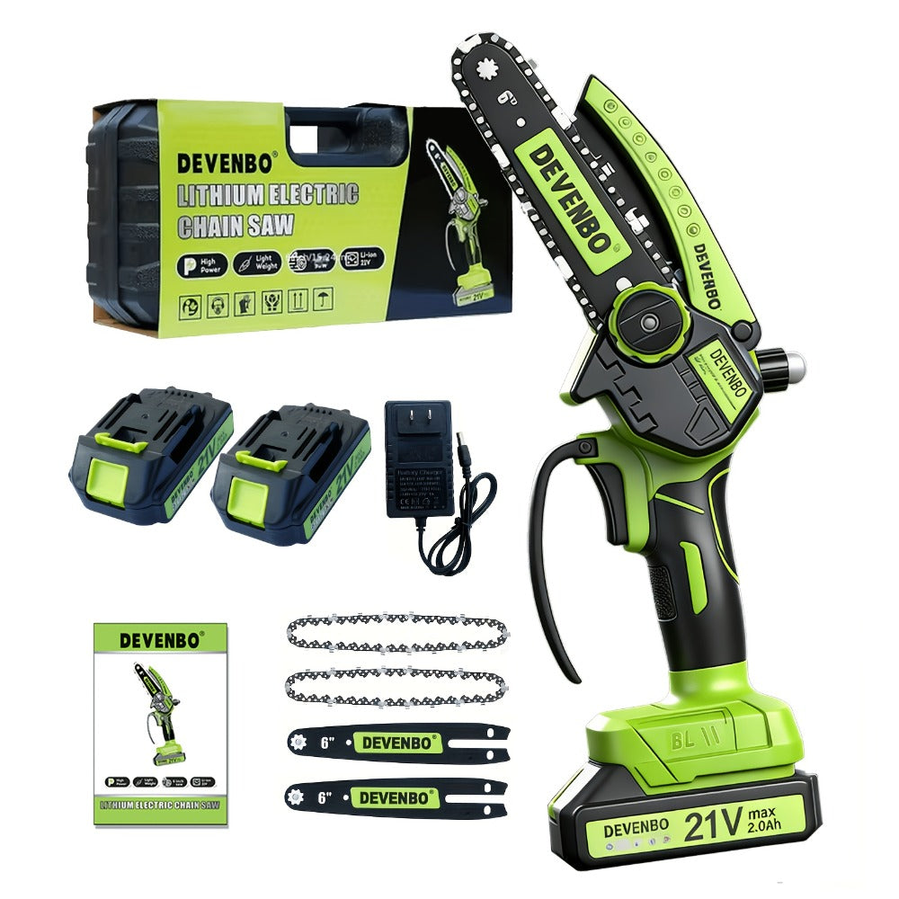 Cordless Mini Chainsaw 6 Inch – Handheld Lightweight Portable Electric Chainsaw with Safety Equipment, for Yard Gardening, Tree Pruning, Home Woodworking & Outdoor Survival, Thoughtful Gift for Men (1 or 2 Batteries)