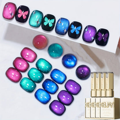 Cat Eye Gel Polish Set 4 Colors – Interstellar Galaxy Series Magnetic Nail Polish with Dazzling Shimmer Luster, UV LED Soak-Off Gel for Salon Nail Art & Home Manicure Gift for Women