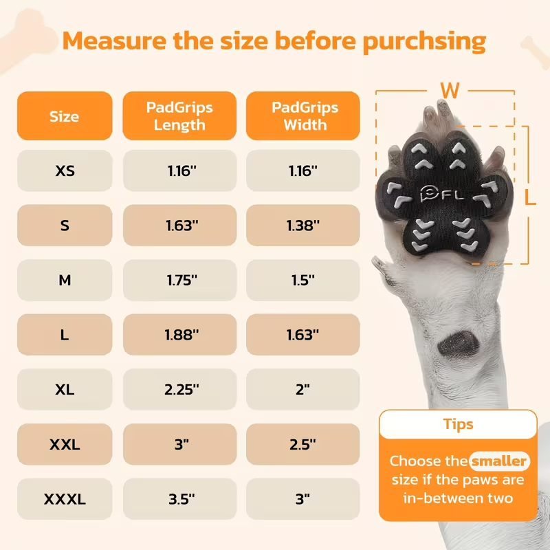 Dog Paw Pads Anti-Slip Sticker Protector 12 Sets 48pcs – Traction Grip Paw Stickers for Senior Dogs on Hardwood Floors, Cuttable Hook & Loop Adhesive Paw Grips, Sizes L to 3XL
