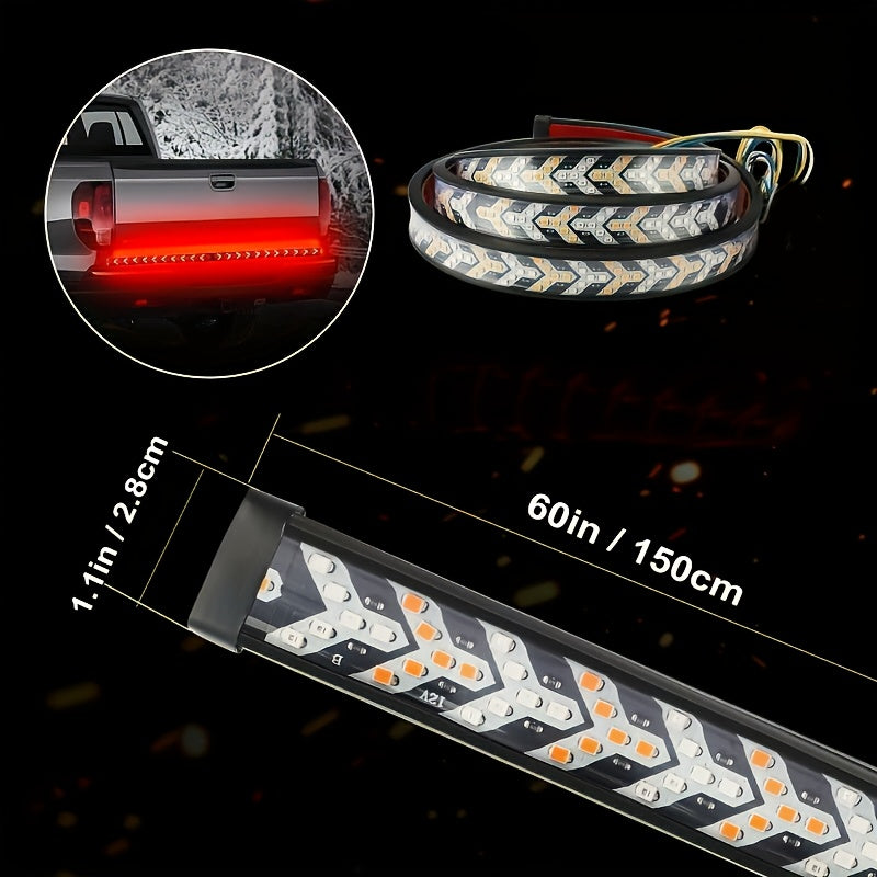1pc, 60-Inch LED Tailgate Striped Light Designed for Trucks, Modern Vehicle Exterior Lighting, Featuring High Brightness Anti-Rear-End LED Light Bar, Fish Bone Arrowhead Lamp Suitable for Pickups And Suvs, Easy Installation Without Drilling