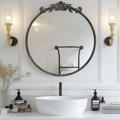 Wall Mirror, 24 Inch Vintage Round Baroque Style Metal Frame, Decorative Circle Mirror shown in the main product view