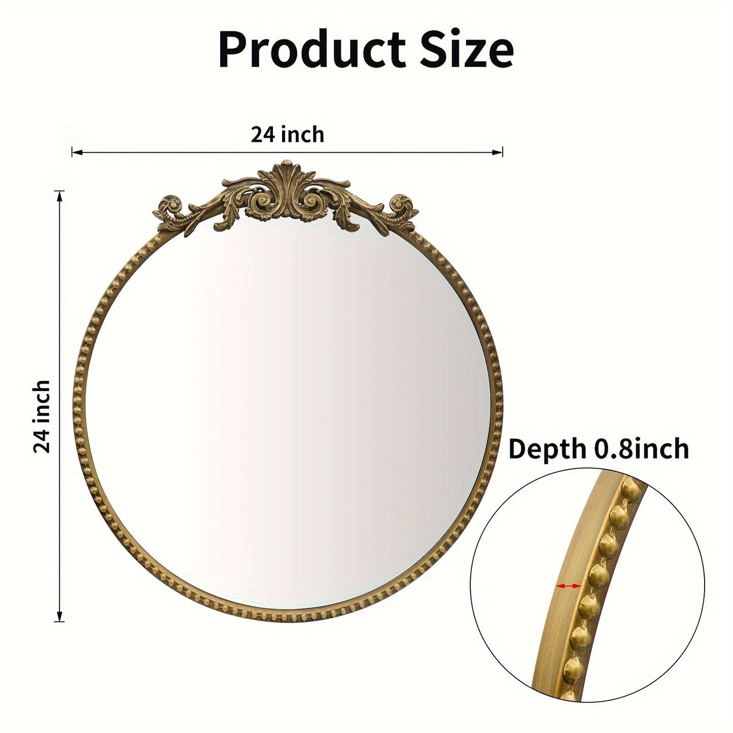Wall Mirror shown in the Vintage Golden, 24inch option