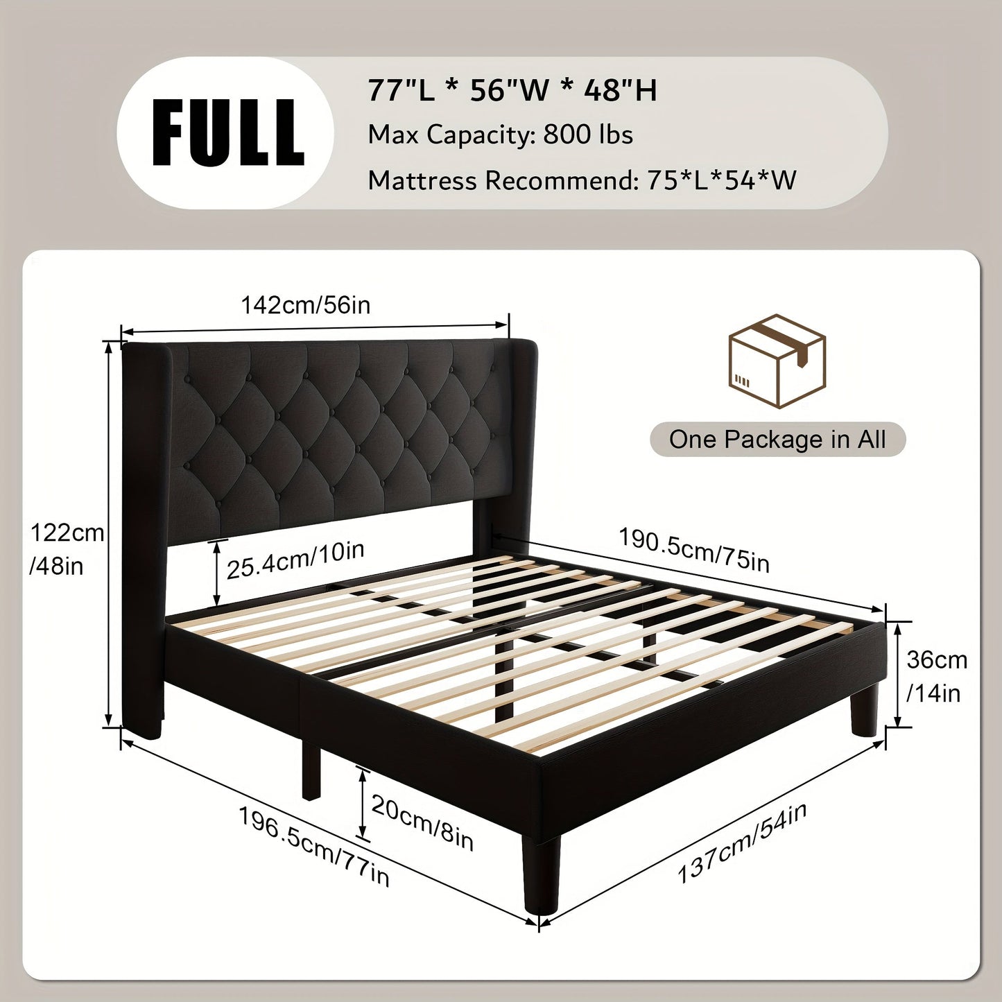 Bed Frame shown in the Black, Full option