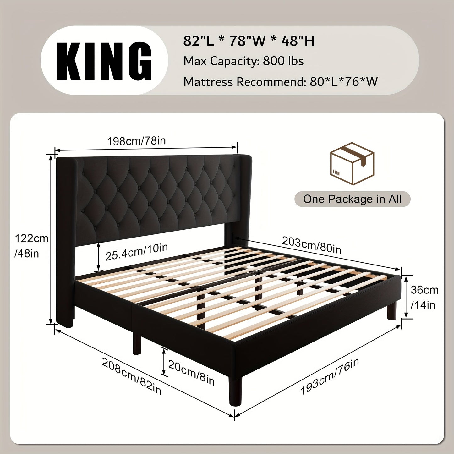 Bed Frame shown in the Black, King option