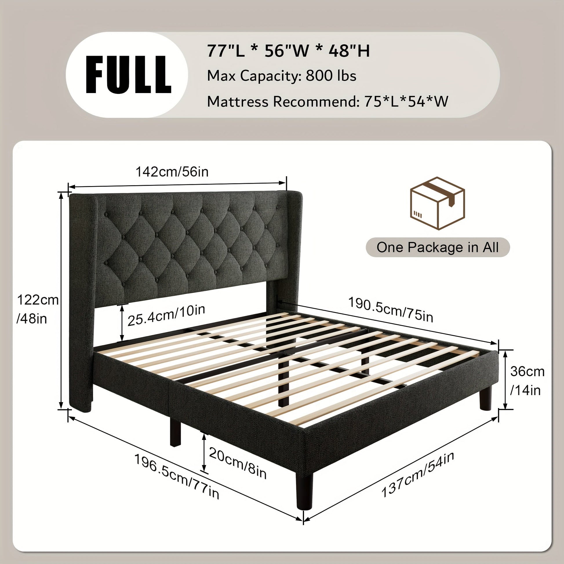 Bed Frame shown in the Dark Gray, Full option